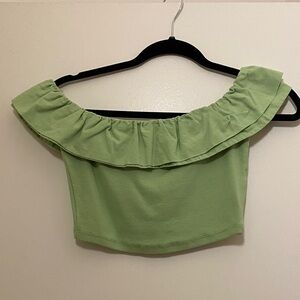 Zara Light Green Ruffle Crop Top
